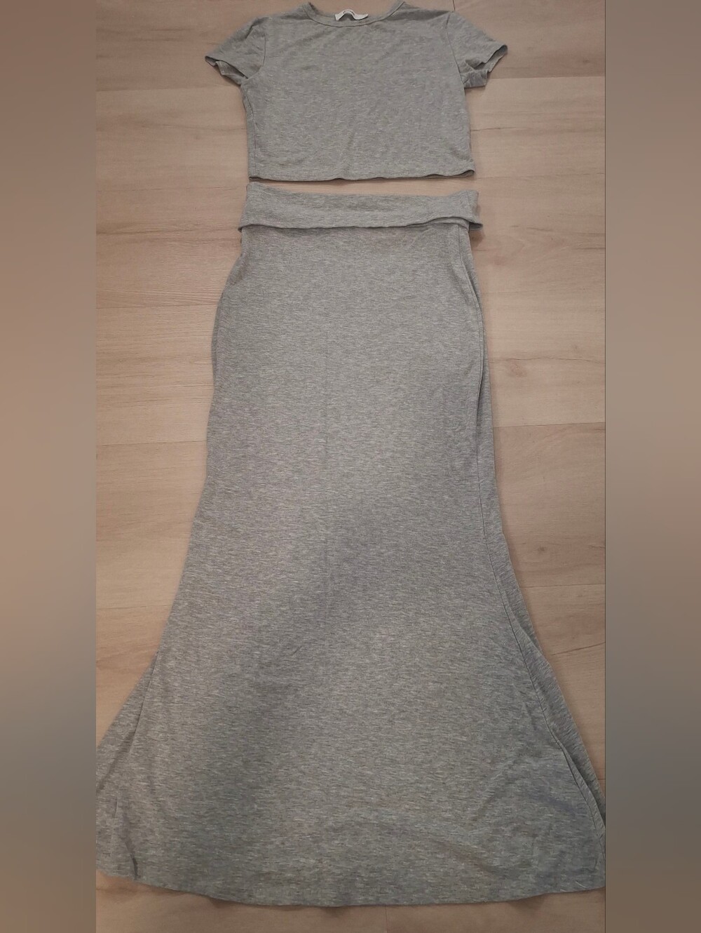 Grey Two-Piece Maxi Dress - Crop Top & Skirt